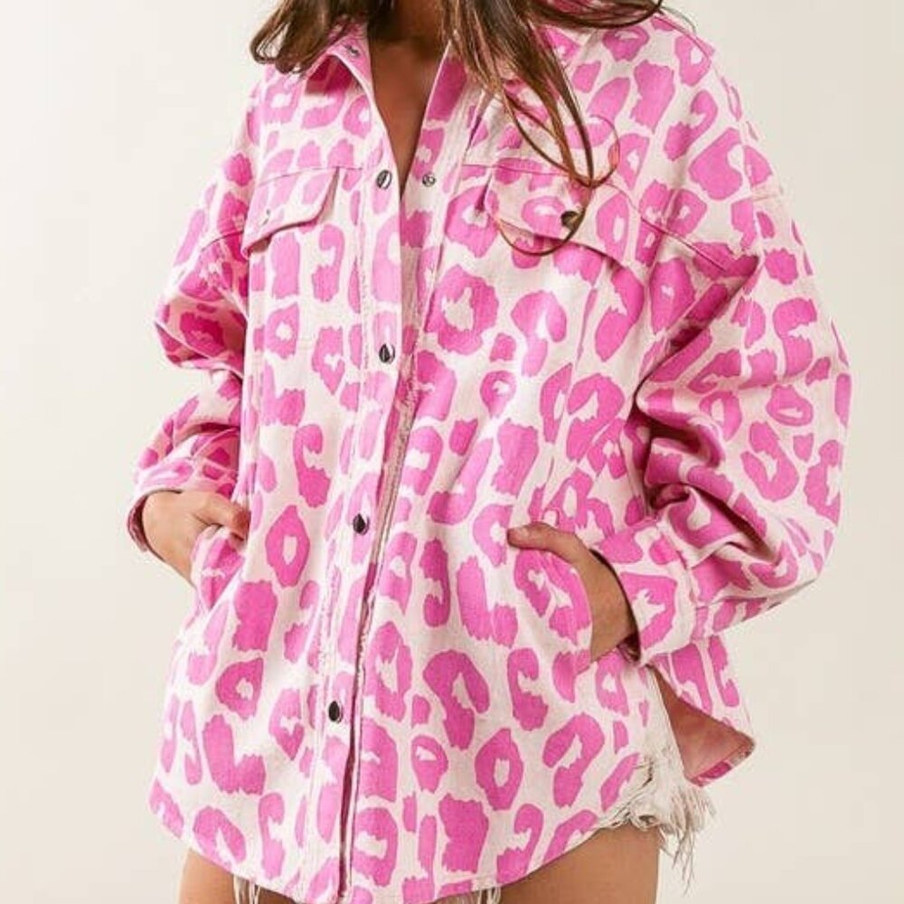 BiBi Pink Leopard Print Shacket